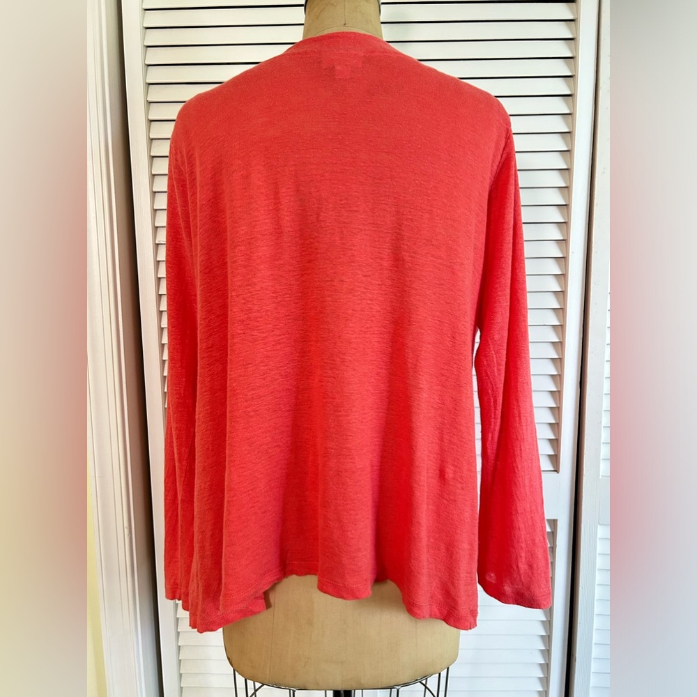 J Jill Love Linen Orange Coral Open Front Cardigan Women's Size Large Petite - Picture 5 of 8